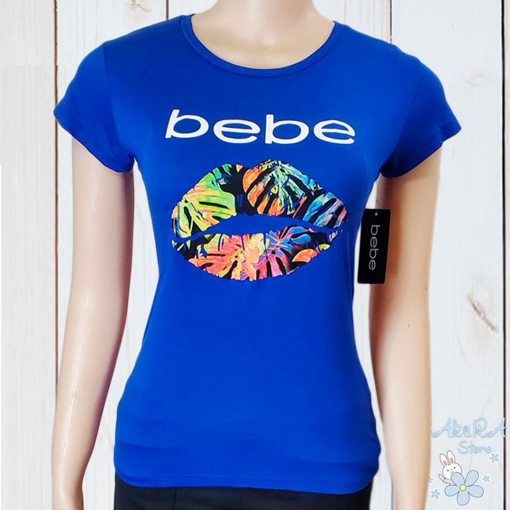 NWT BEBE AUTHENTIC WOMEN'S BLUE CREW NECK SHORT SLEEVE T-SHIRT SIZE M L
